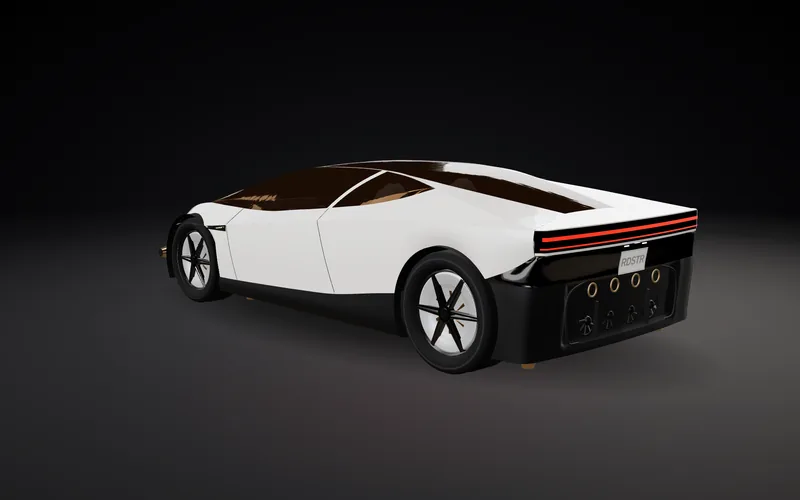 3D render of the car, rear three-quarter view